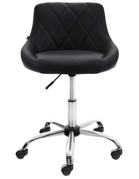 Chaise de bureau à roulettes moderne chic Polyuréthane Noir Matelassé Métal Argenté Chromé Beyra - 2