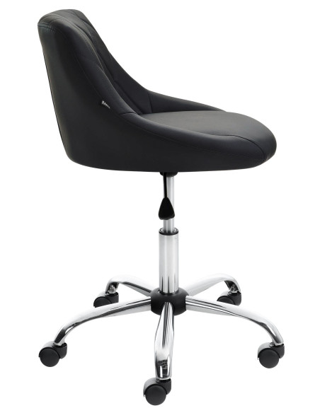 Chaise de bureau à roulettes moderne chic Polyuréthane Noir Matelassé Métal Argenté Chromé Beyra - 3