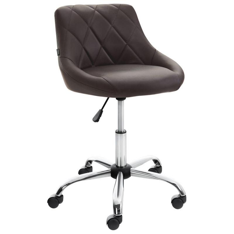 Chaise de bureau à roulettes moderne chic Polyuréthane Marron Matelassé Métal Argenté Chromé Beyra - 1