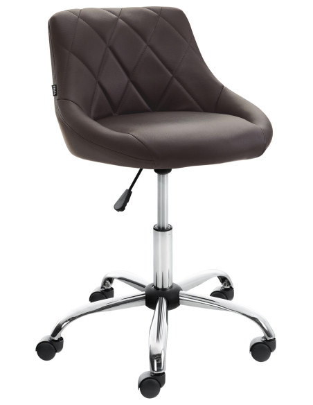 Chaise de bureau à roulettes moderne chic Polyuréthane Marron Matelassé Métal Argenté Chromé Beyra - 1