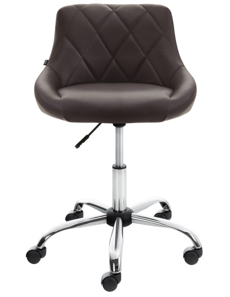 Chaise de bureau à roulettes moderne chic Polyuréthane Marron Matelassé Métal Argenté Chromé Beyra - 2