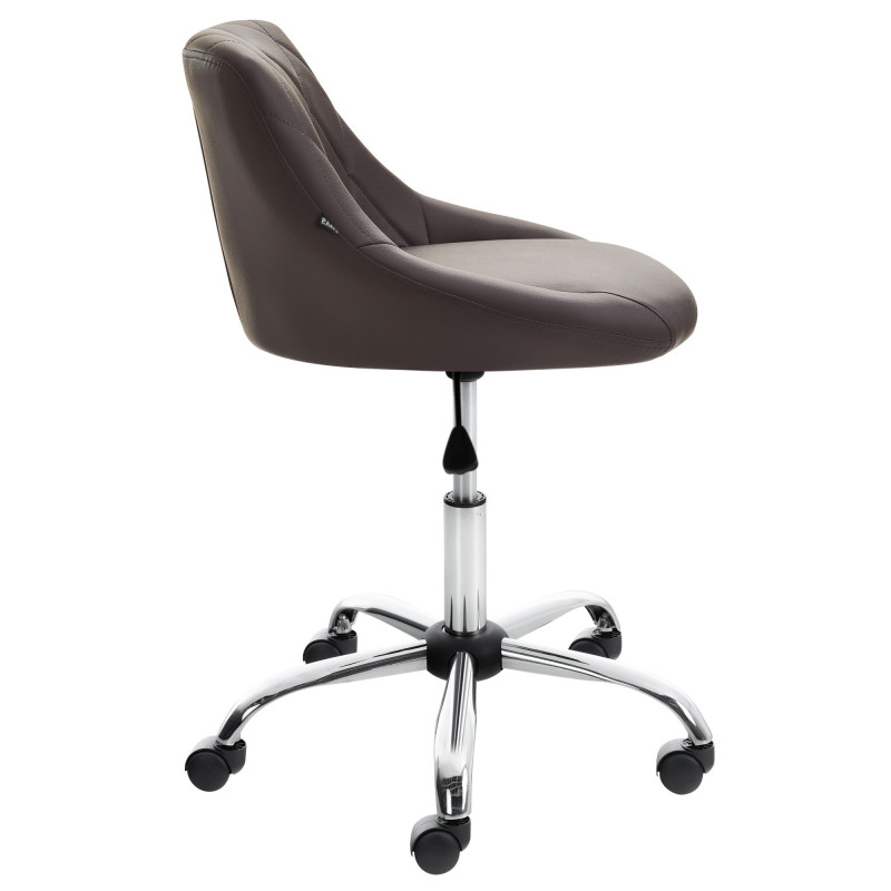 Chaise de bureau à roulettes moderne chic Polyuréthane Marron Matelassé Métal Argenté Chromé Beyra - 3