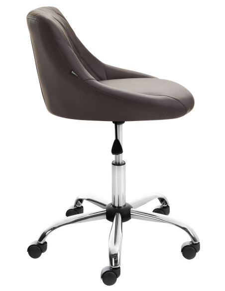 Chaise de bureau à roulettes moderne chic Polyuréthane Marron Matelassé Métal Argenté Chromé Beyra - 3