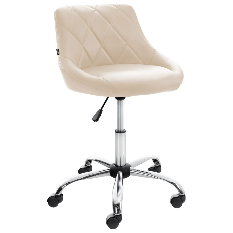 Chaise de bureau à roulettes moderne chic Polyuréthane Blanc crème Matelassé Métal Argenté Chromé Beyra - 1
