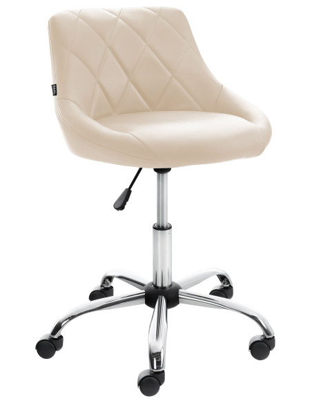 Chaise de bureau à roulettes moderne chic Polyuréthane Blanc crème Matelassé Métal Argenté Chromé Beyra - 1