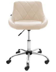 Chaise de bureau à roulettes moderne chic Polyuréthane Blanc crème Matelassé Métal Argenté Chromé Beyra - 2
