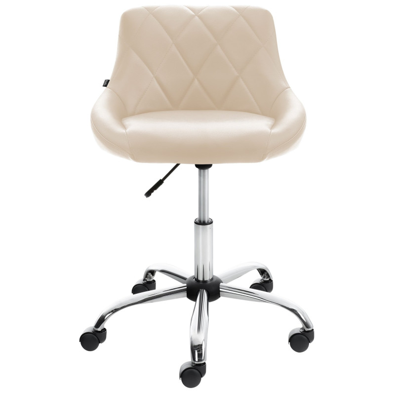 Chaise de bureau à roulettes moderne chic Polyuréthane Blanc crème Matelassé Métal Argenté Chromé Beyra - 2
