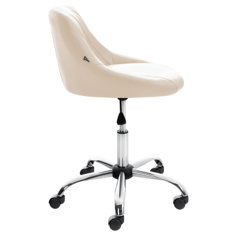 Chaise de bureau à roulettes moderne chic Polyuréthane Blanc crème Matelassé Métal Argenté Chromé Beyra - 3