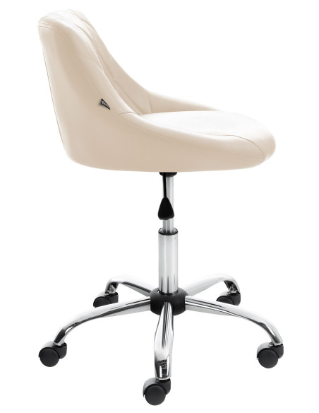 Chaise de bureau à roulettes moderne chic Polyuréthane Blanc crème Matelassé Métal Argenté Chromé Beyra - 3