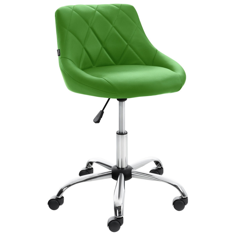 Chaise de bureau à roulettes moderne chic Polyuréthane Vert Matelassé Métal Argenté Chromé Beyra 