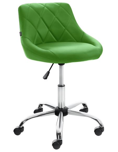 Chaise de bureau à roulettes moderne chic Polyuréthane Vert Matelassé Métal Argenté Chromé Beyra 