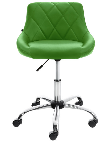 Chaise de bureau à roulettes moderne chic Polyuréthane Vert Matelassé Métal Argenté Chromé Beyra 