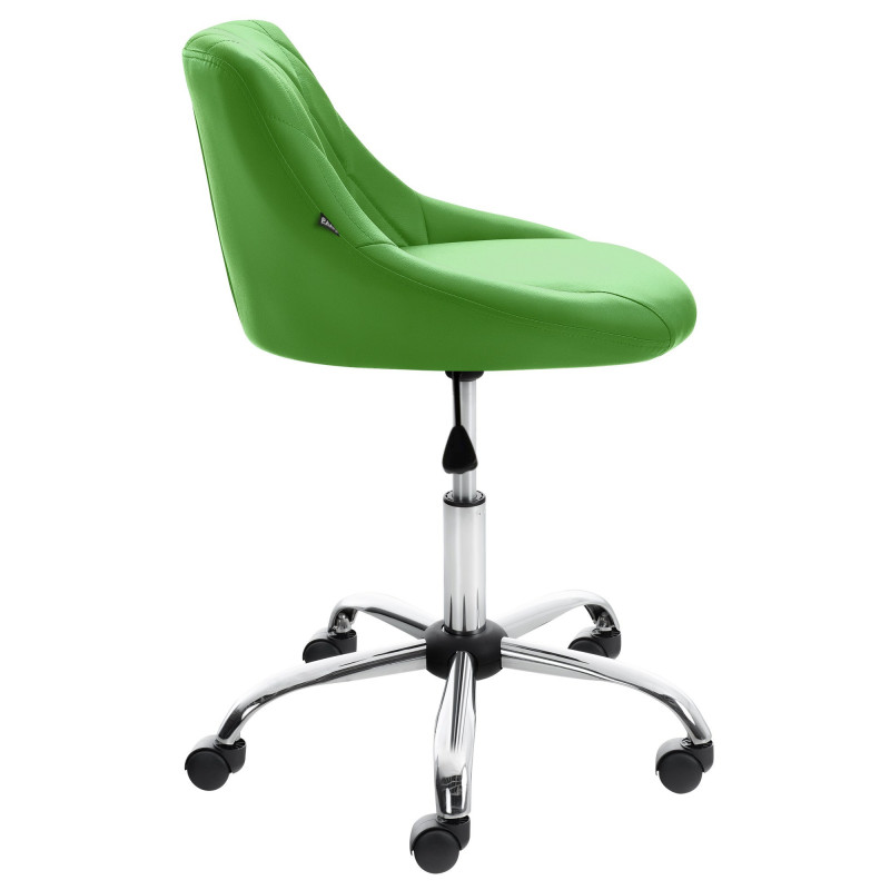 Chaise de bureau à roulettes moderne chic Polyuréthane Vert Matelassé Métal Argenté Chromé Beyra 