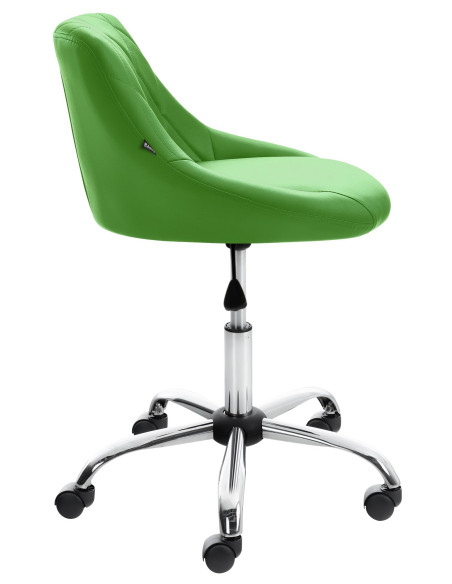 Chaise de bureau à roulettes moderne chic Polyuréthane Vert Matelassé Métal Argenté Chromé Beyra 