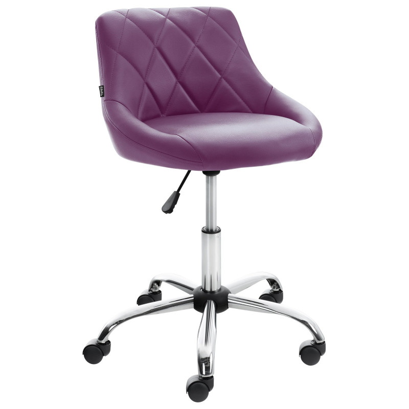 Chaise de bureau à roulettes moderne chic Polyuréthane Violet Matelassé Métal Argenté Chromé Beyra - 1