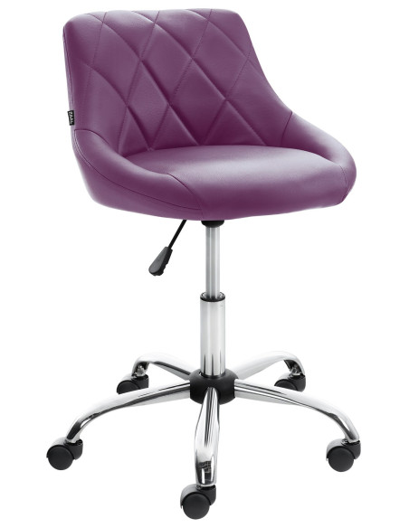 Chaise de bureau à roulettes moderne chic Polyuréthane Violet Matelassé Métal Argenté Chromé Beyra - 1