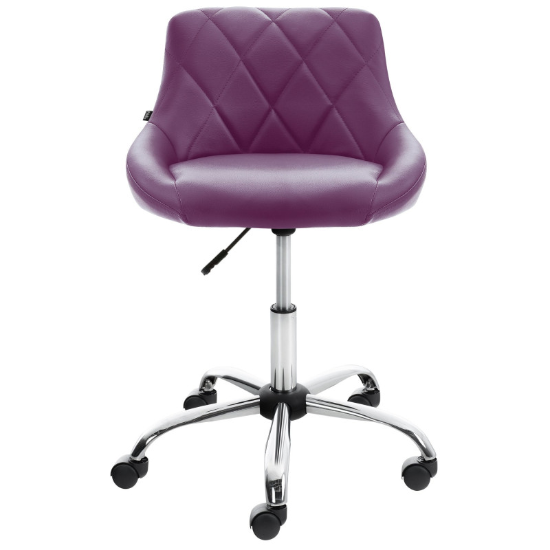 Chaise de bureau à roulettes moderne chic Polyuréthane Violet Matelassé Métal Argenté Chromé Beyra - 2