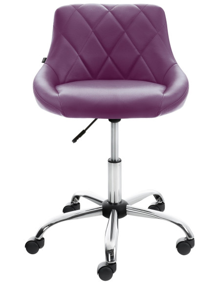 Chaise de bureau à roulettes moderne chic Polyuréthane Violet Matelassé Métal Argenté Chromé Beyra - 2