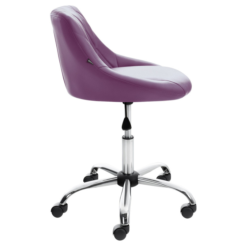 Chaise de bureau à roulettes moderne chic Polyuréthane Violet Matelassé Métal Argenté Chromé Beyra - 3