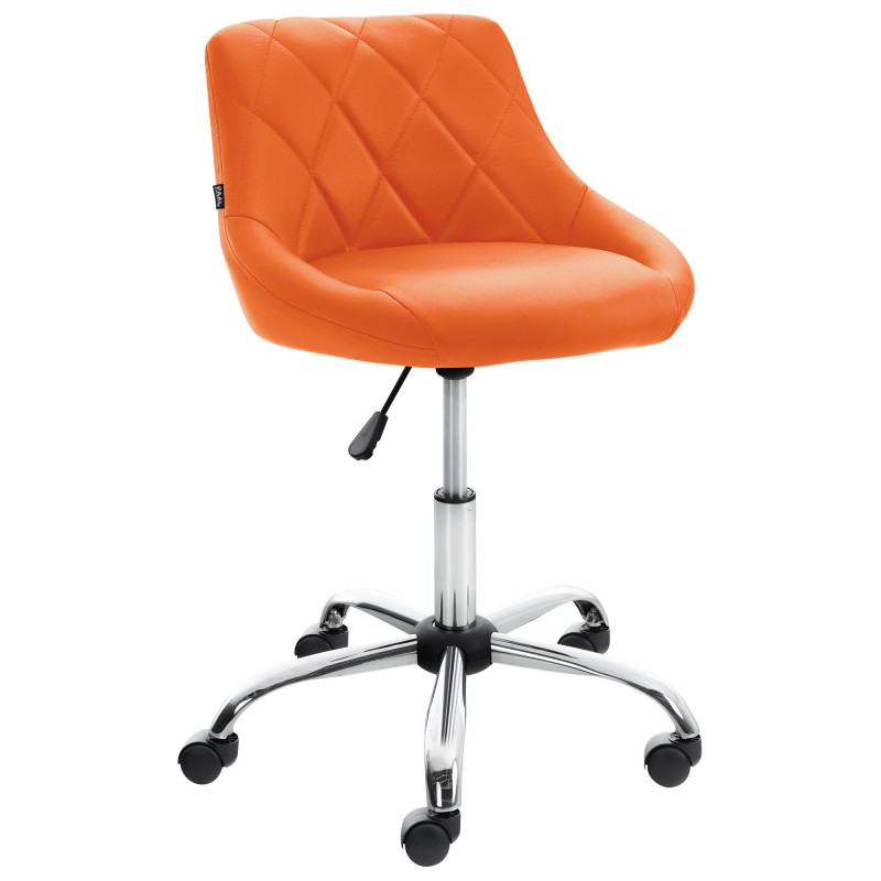 Chaise de bureau à roulettes moderne chic Polyuréthane Orange Matelassé Métal Argenté Chromé Beyra - 1