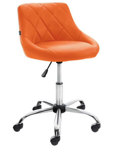 Chaise de bureau à roulettes moderne chic Polyuréthane Orange Matelassé Métal Argenté Chromé Beyra - 1