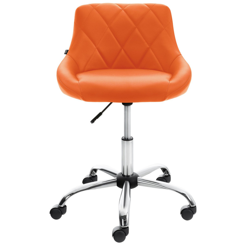Chaise de bureau à roulettes moderne chic Polyuréthane Orange Matelassé Métal Argenté Chromé Beyra - 2