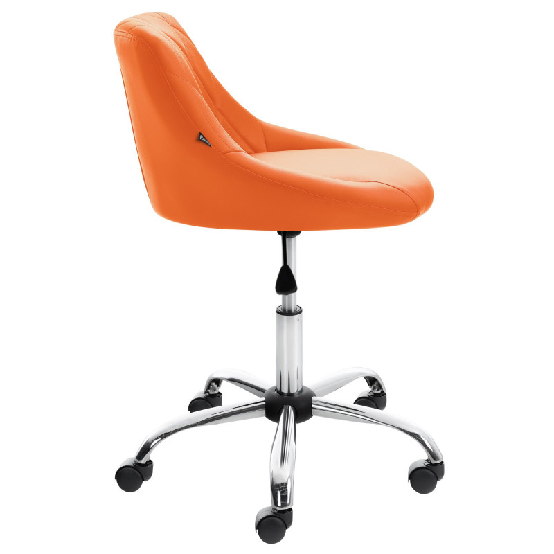 Chaise de bureau à roulettes moderne chic Polyuréthane Orange Matelassé Métal Argenté Chromé Beyra - 3