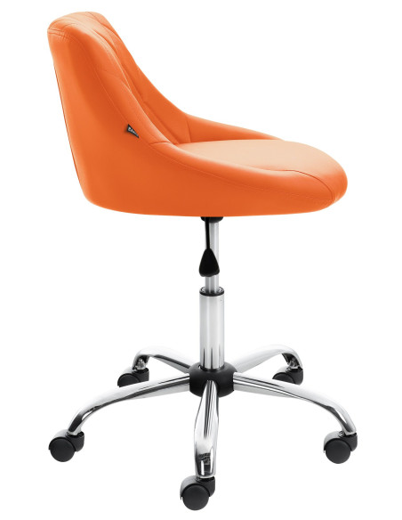 Chaise de bureau à roulettes moderne chic Polyuréthane Orange Matelassé Métal Argenté Chromé Beyra - 3