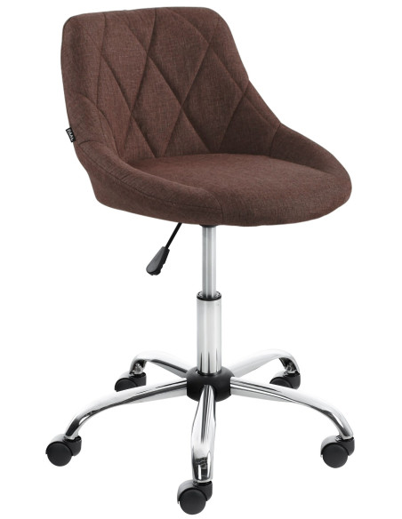 Chaise de bureau à roulettes moderne chic Tissu Marron Matelassé Métal Argenté Chromé Beyra - 1