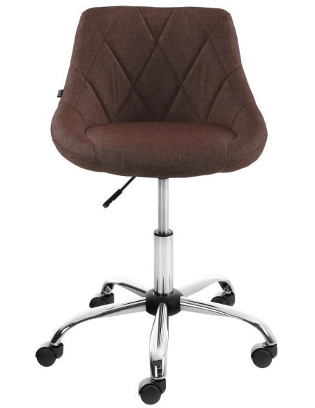 Chaise de bureau à roulettes moderne chic Tissu Marron Matelassé Métal Argenté Chromé Beyra - 2