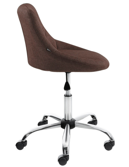 Chaise de bureau à roulettes moderne chic Tissu Marron Matelassé Métal Argenté Chromé Beyra - 3