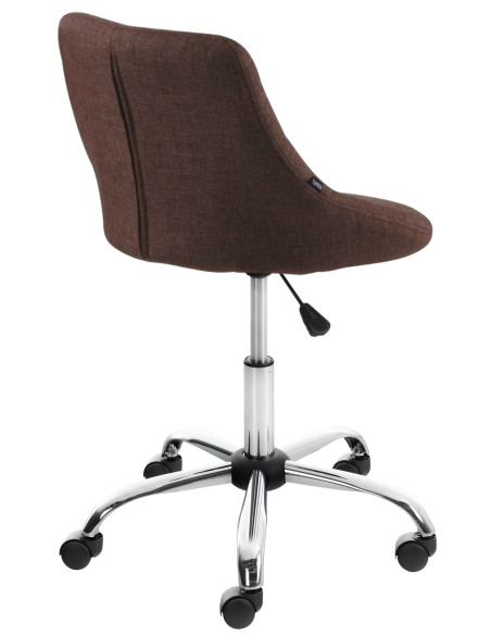 Chaise de bureau à roulettes moderne chic Tissu Marron Matelassé Métal Argenté Chromé Beyra - 4