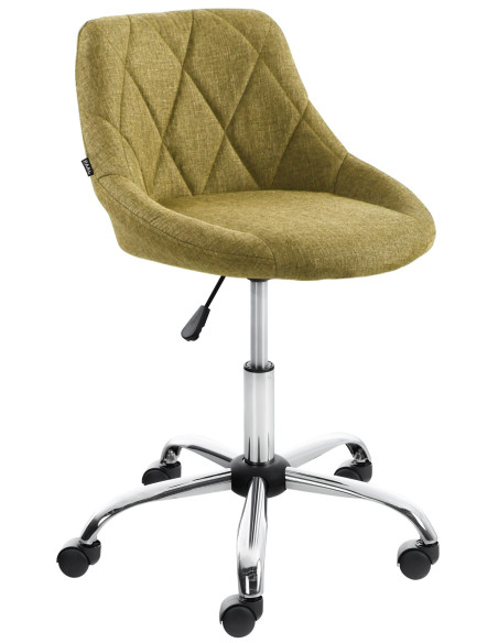 Chaise de bureau à roulettes moderne chic Tissu Vert Matelassé Métal Argenté Chromé Beyra - 1