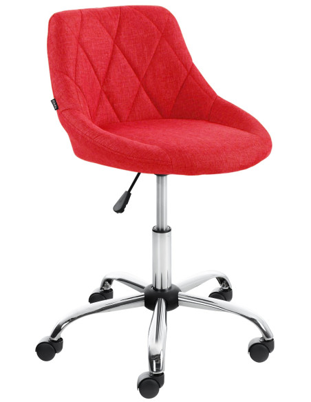 Chaise de bureau à roulettes moderne chic Tissu Rouge Matelassé Métal Argenté Chromé Beyra - 1