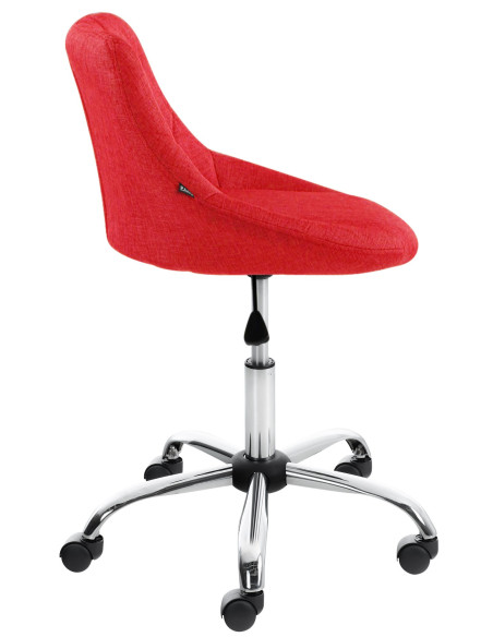 Chaise de bureau à roulettes moderne chic Tissu Rouge Matelassé Métal Argenté Chromé Beyra - 3