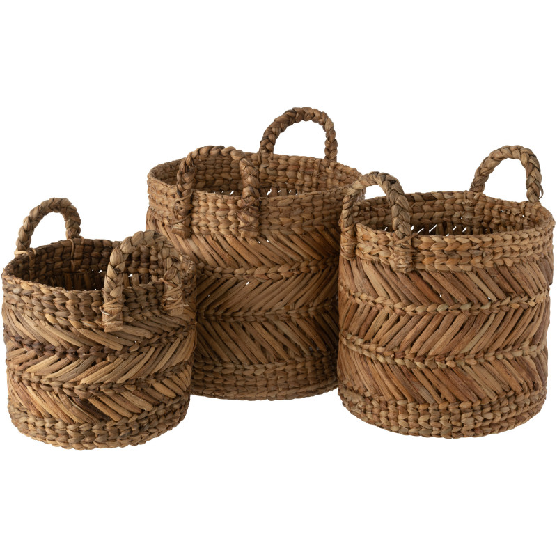 Paniers de rangement déco en raphia tressé naturel Set de 3 - 1