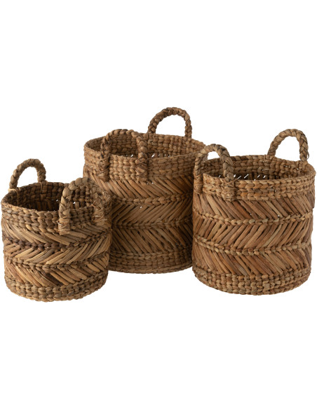 Paniers de rangement déco en raphia tressé naturel Set de 3 - 1