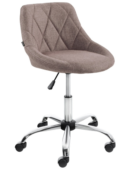 Chaise de bureau à roulettes moderne chic Tissu Taupe Matelassé Métal Argenté Chromé Beyra - 1