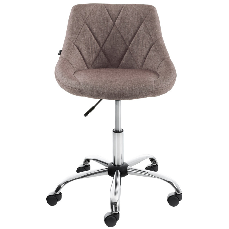 Chaise de bureau à roulettes moderne chic Tissu Taupe Matelassé Métal Argenté Chromé Beyra - 2