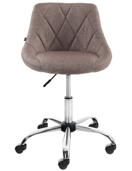 Chaise de bureau à roulettes moderne chic Tissu Taupe Matelassé Métal Argenté Chromé Beyra - 2
