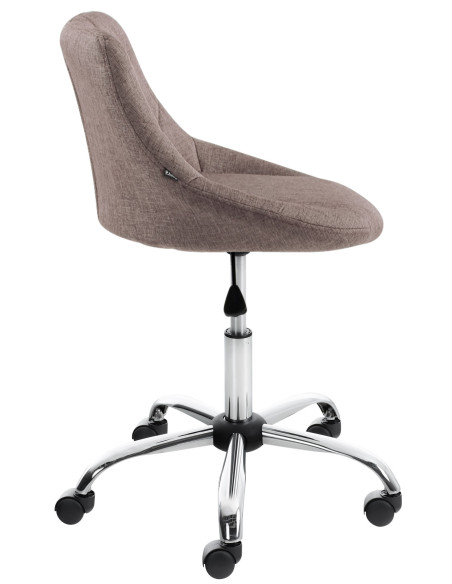 Chaise de bureau à roulettes moderne chic Tissu Taupe Matelassé Métal Argenté Chromé Beyra - 3