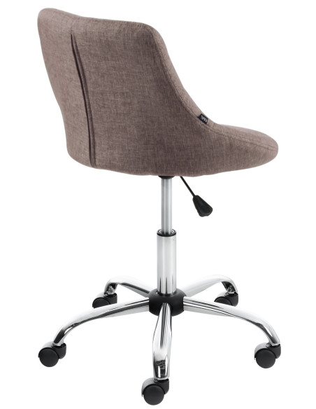 Chaise de bureau à roulettes moderne chic Tissu Taupe Matelassé Métal Argenté Chromé Beyra - 4