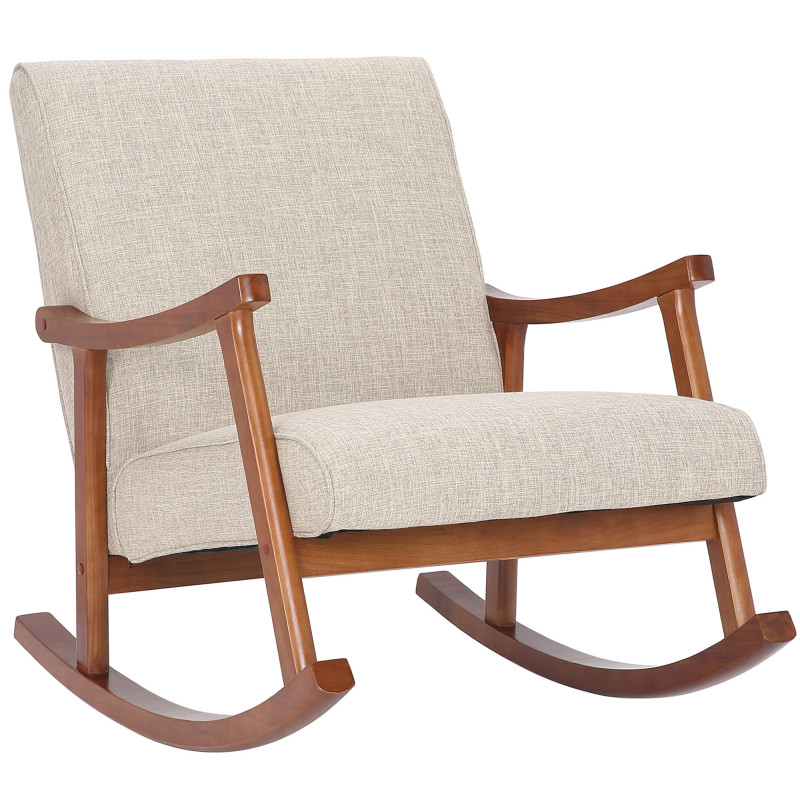 Fauteuil à bascule japandi Tissu Blanc crème Bois Marron noyer Zerin - 1