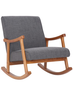 Fauteuil à bascule japandi Tissu Vert clair Bois Marron noyer Zerin 