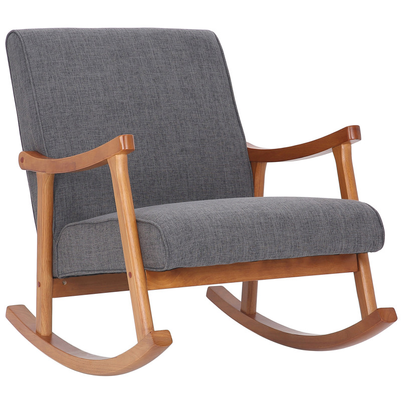 Fauteuil à bascule japandi Tissu Vert clair Bois Marron noyer Zerin 