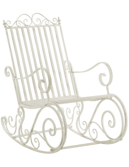 Fauteuil à bascule de jardin romantique vintage Métal Blanc Patiné Oryal - 1