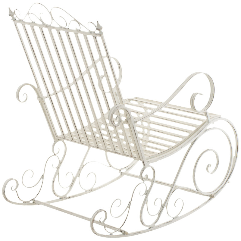 Fauteuil à bascule de jardin romantique vintage Métal Blanc Patiné Oryal - 4