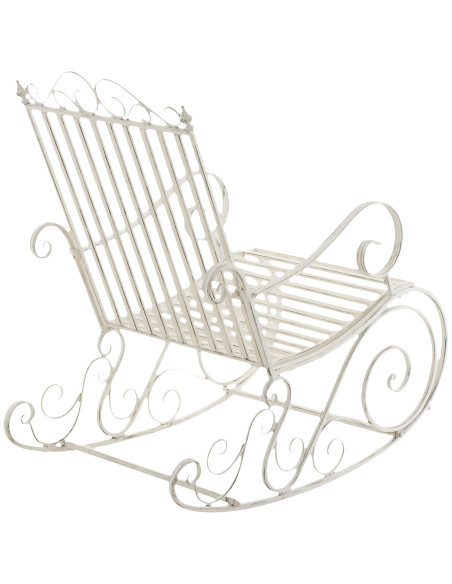 Fauteuil à bascule de jardin romantique vintage Métal Blanc Patiné Oryal - 4