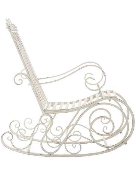 Fauteuil à bascule de jardin romantique vintage Métal Blanc Patiné Oryal - 6