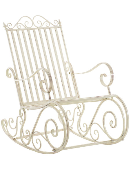Fauteuil à bascule de jardin romantique vintage Métal Blanc crème Patiné Oryal - 1